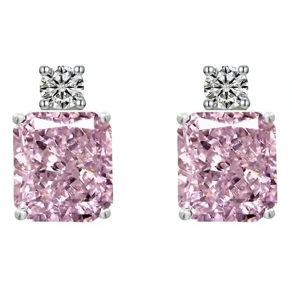 3.5ct Pink Sapphire Radiant Cut Earrings - Picture 3 of 14